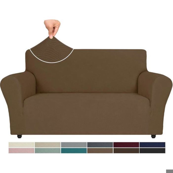 Housse de Fauteuil Extensible Housse Canapé 2 Place avec Accoudoirs Protection Canape Chien Hiver Sofa Cover Marron