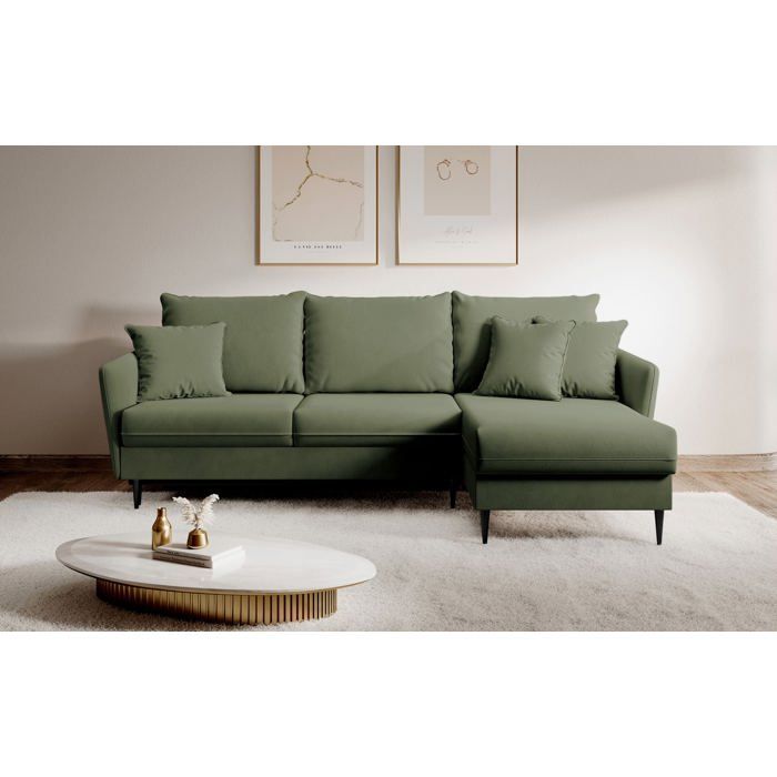 Canapé dangle convertible – VOLIO – Velours déperlant – Universel – Pieds noirs – Vert sauge Canapé dangle convertible – VOLIO – Velours déperlant – Universel – Pieds noirs – Vert sauge