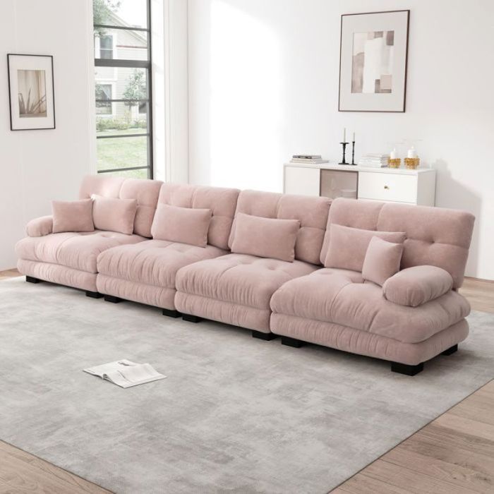Canapé convertible 4 places style vintage en chenille modulable avec assise profonde