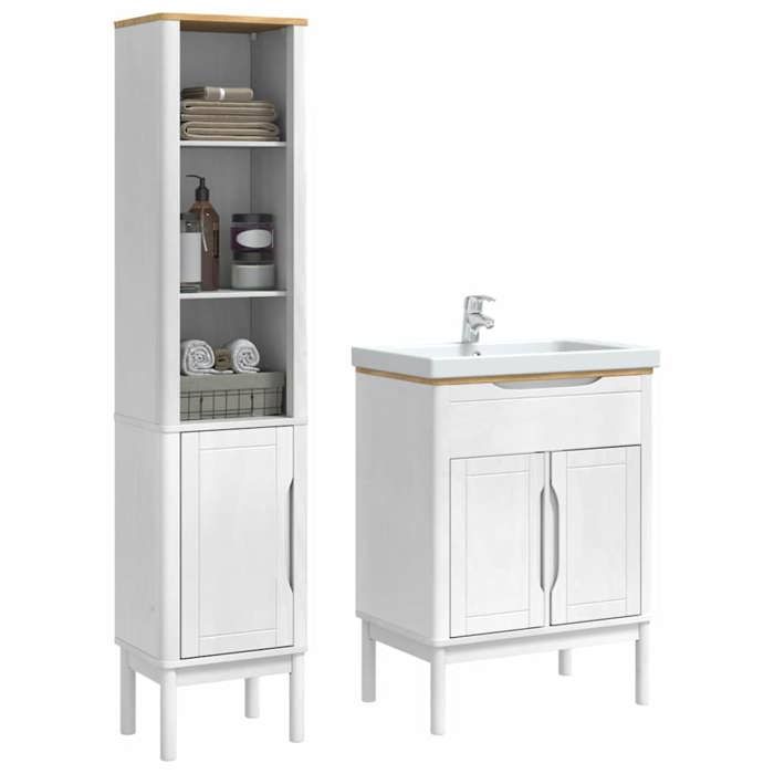 Meuble de salle de bain en FLORO 2 pcs - ARMOIRE/COLONNE WC - Blanc 35x30x160 cm L5070