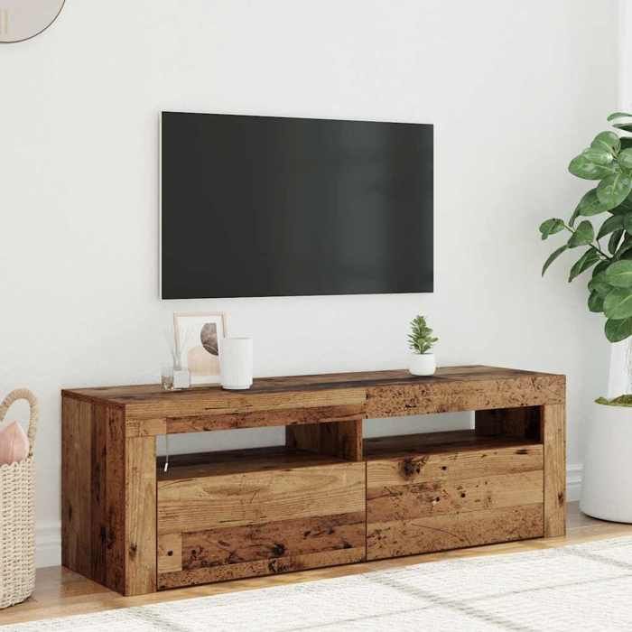 Banc TV Brun Magnifique - Meuble TV - Armoire TV Pour Téléviseur - avec lumières LED vieux bois - Bois dingénierie CL4843273