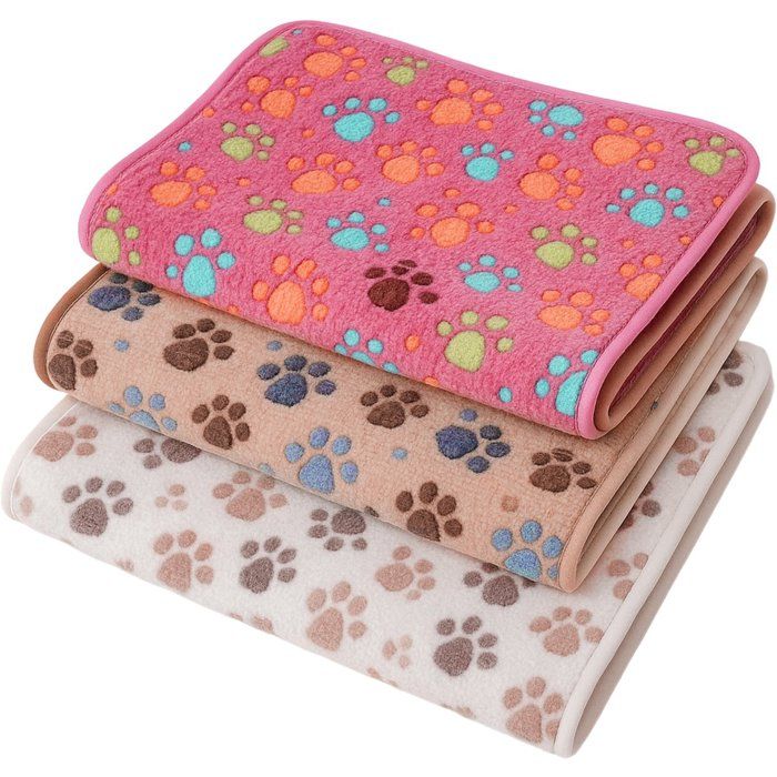 Couverture pour chien  à motifs de pattes-Couverture douce pour chien et chat-Tapis de couchage chaud -Blanccaférose(60×40cm )
