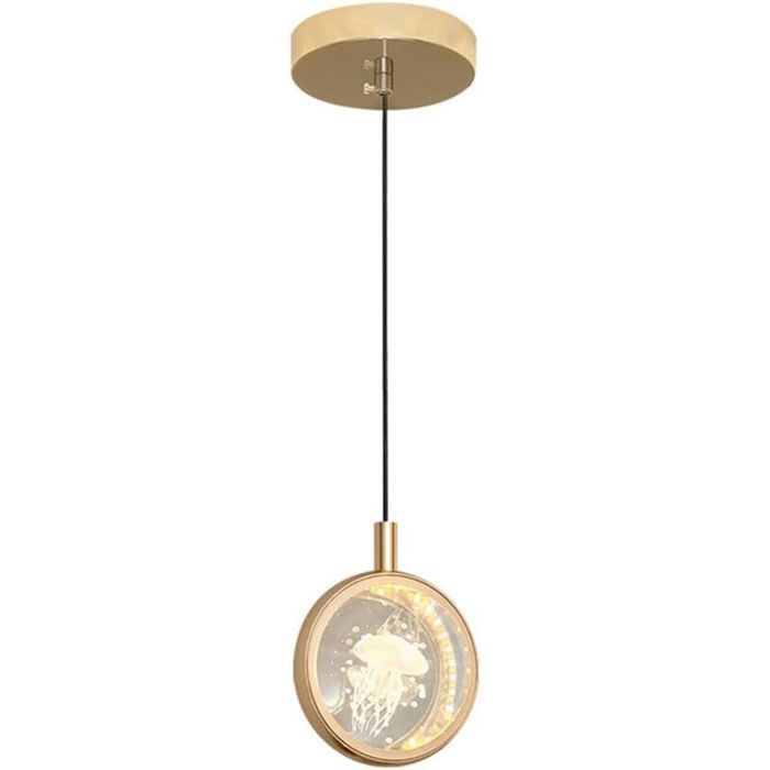 Lampe à Suspension Ronde Minimaliste Lustre Déclairage De Source De Lumière Tricolore Lampe Suspendue Moderne À Une Tête Dorée