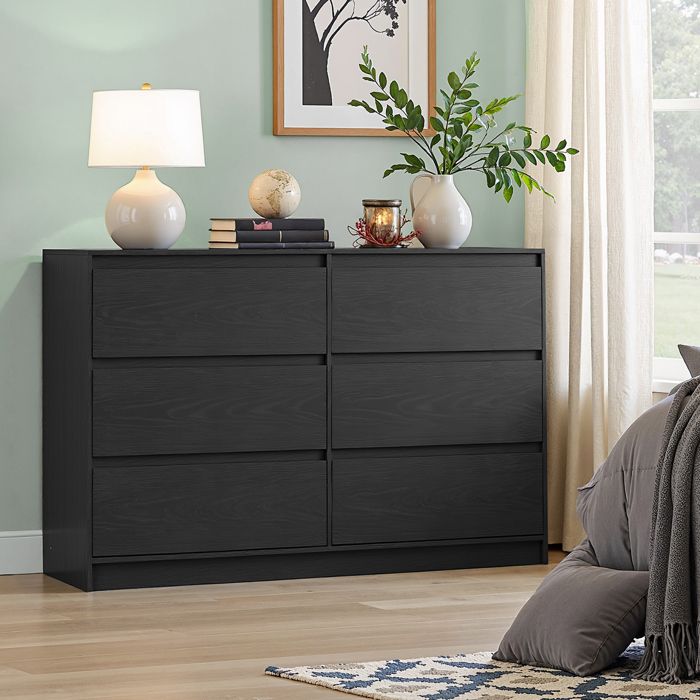 Commode 6 Tiroirs 40 x 119 4 x 75 cm Style Moderne Noir Commode 6 Tiroirs 40 x 119 4 x 75 cm Style Moderne Noir