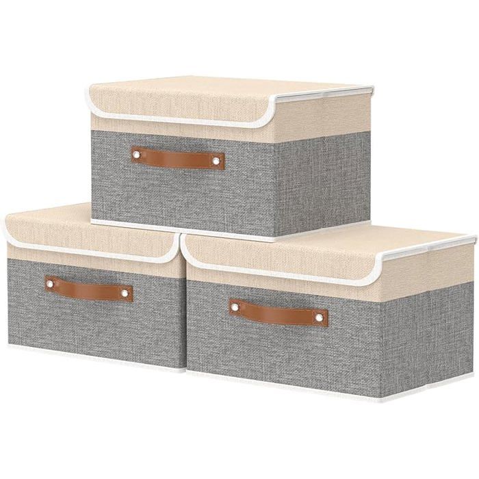Boîte de Rangement 33 x 23 x 20 cm Paniers Pliables avec Couvercles et Poignées Cube Range 33x23x20cm(3-Pack) Beige/Gris