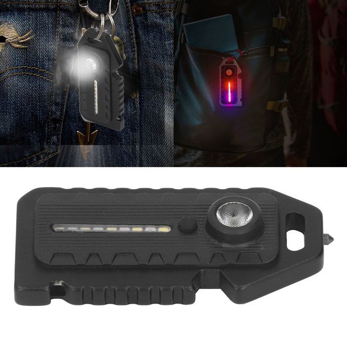 Mini lampe torche LED – Nosheir – 87 mm – 6 fonctions charge USB-C SOS rouge/bleu – pour camping et secours – noir