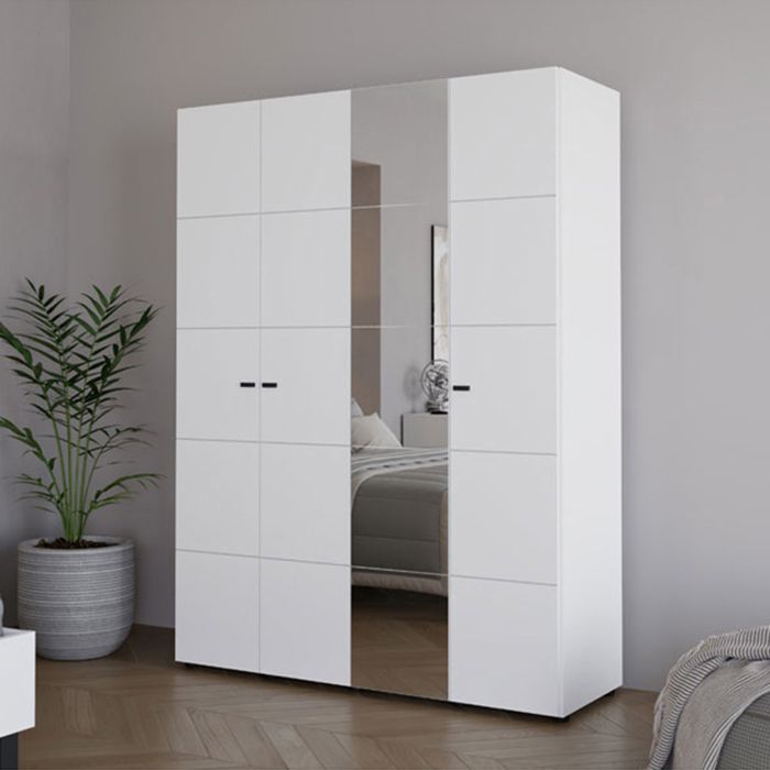Grande Armoire Ifrane Dmora en Bois Mélaminé Blanc Mat 155x208h cm Grande Armoire Ifrane Dmora en Bois Mélaminé Blanc Mat 155x208h cm