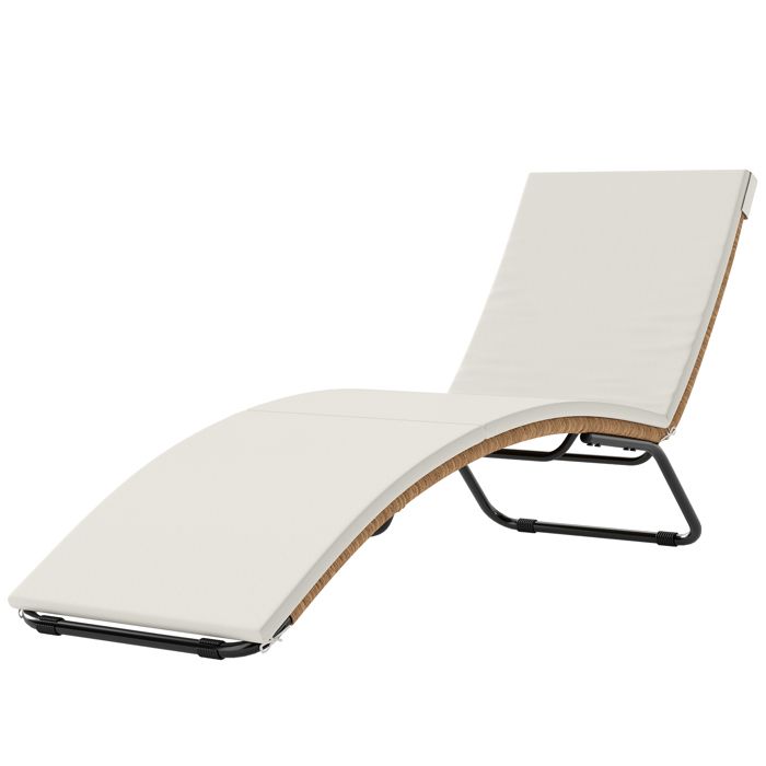 LIA Bain de soleil en résine tressée transat de jardin design en S courbe naturelle structure robuste acier coussin crème
