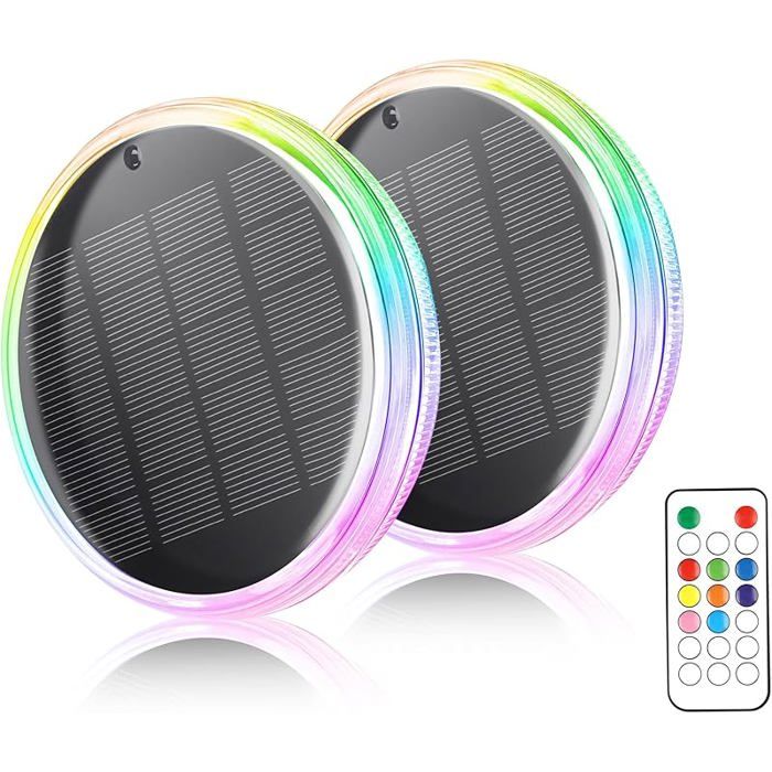 Lampe Flottante Solaire pour Piscine Lot de 2 - Lumière Submersible avec Télécommande Étanche IPX7 12 Modes de Couleur PROJECTEUR