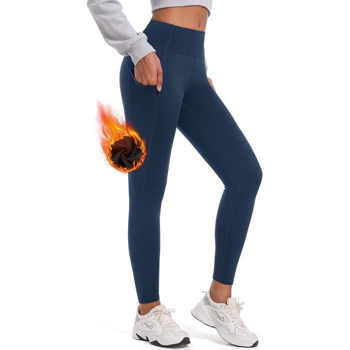 Leggings thermiques MOVE BEYOND femme modèle L à poches profondes doublure polaire 4-way stretch taille haute amincissante bleu
