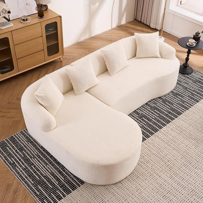 Canapé dangle incurvé 243 cm méridienne intégrée 3 places en chenille modulaire sans montage pour salon cosy blanc CANAPE