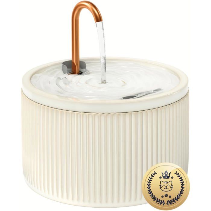 Fontaine A Eau Chat 2.1L En Céramique Avec Tube En Cuivre Anti-AlguesFontaine À Eau Pour Chat Silencieuse Avec FiltreFacil[AT35]