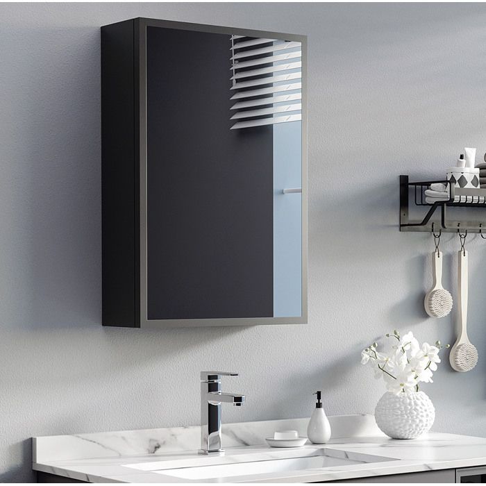Meuble miroir salle de bain armoire murale noire à suspendre 40 x 15 x 60 cm avec 3 étagères fermeture douce ORVRYN