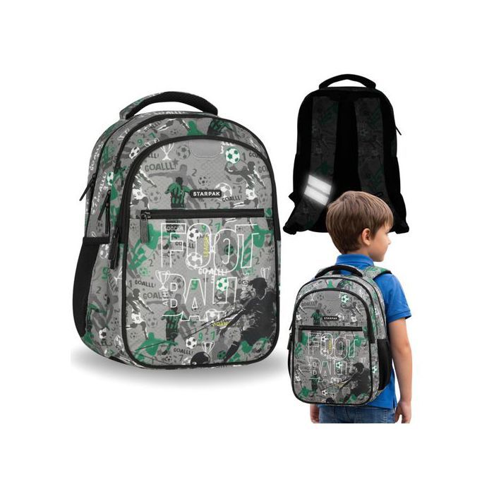 Football Sac à dos scolaire rigide cartable pour garçon avec bandes réfléchissantes à quatre compartiments 24l