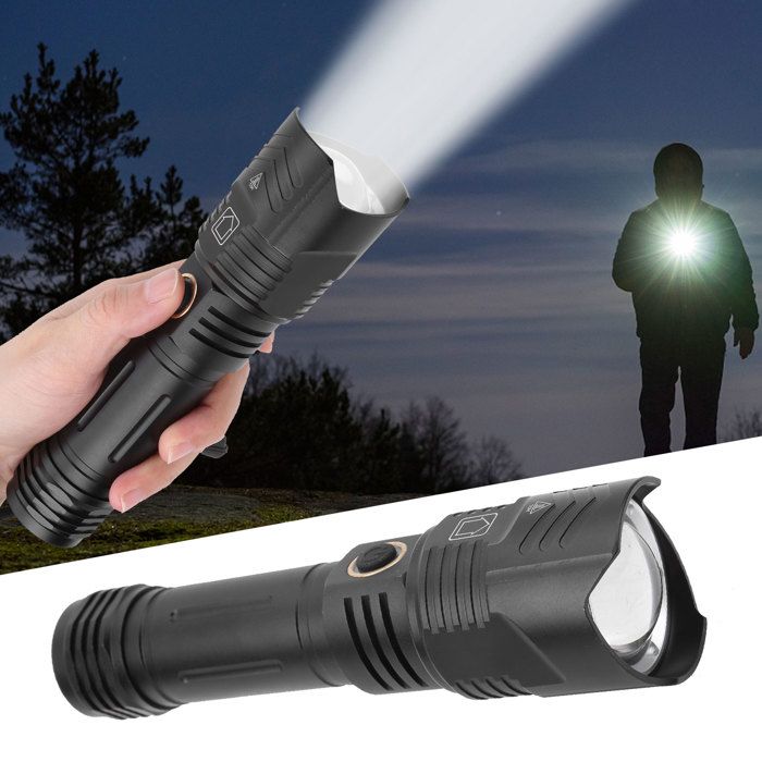 Tbest Lampe de poche étanche Lampe de Poche Portable étanche Dextérieur Lampe Torche de Chargement USB 2000lm 9 sport outillage