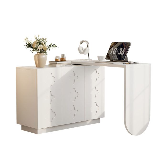 Bureau en L - FURNITURER - 110x40x75 cm - Plateau réglable - 6 compartiments & 3 portes - Blanc aspect bois Bureau en L - FURNITURER - 110x40x75 cm - Plateau réglable - 6 compartiments & 3 portes - Blanc aspect bois