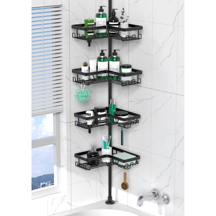 Etagere DoucheEtagere Telescopique Douche s Percage  Avec 4 Paniers Etagere de Salle de Bain(Noir) 046 - No SUPPORT A ACCESSOIRE