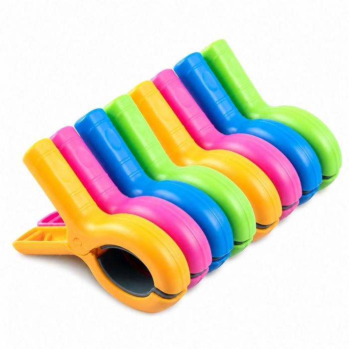 8pcs pinces à linge XXL avec silicone – antivent pour chaise longue plage – protège tissus sans trace – 9 5x7cm multicolore