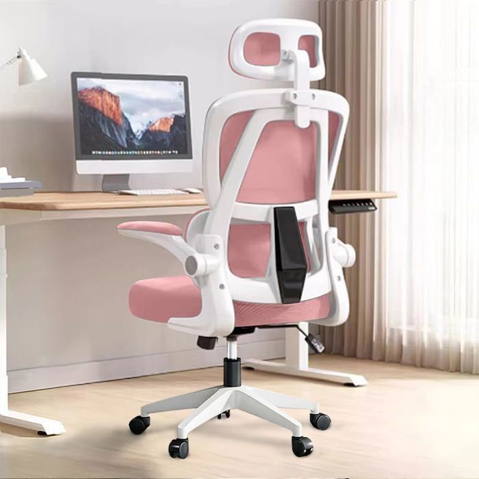 Fauteuil ergonomique rose maille dossier haut réglable appui‑tête support lombaire accoudoirs relevables expédition Allemagne