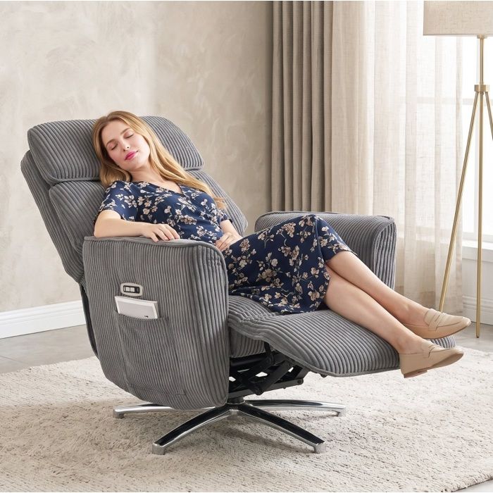 Fauteuil Relax Electrique Gris Foncé Fauteuil Relaxation FloraGrace Pour Salon Double Moteur 76x87x114cm