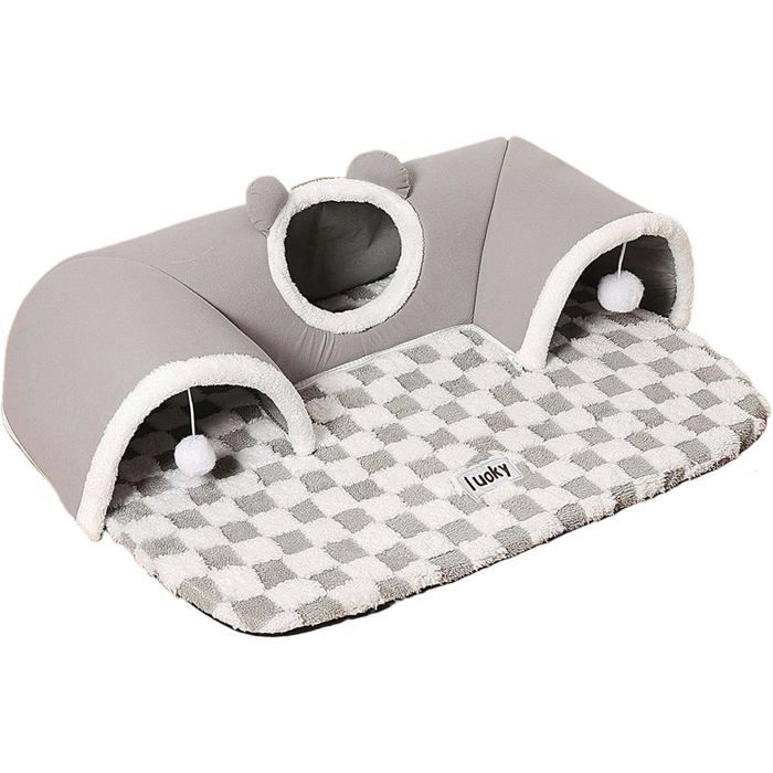 1x Lit tunnel pour chat moelleux et antidérapant avec panneaux mesh pour chats et petits animaux
