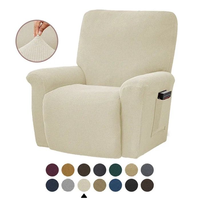Housse de fauteuil inclinable une place housse de canapé extensible motif jacquard à carreaux blanc cassé