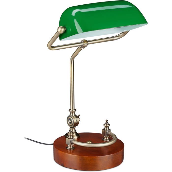 Lampe de banquier bureau table abat-jour vert en verre ampoule à douille E-27 notaire bibliothèque vert