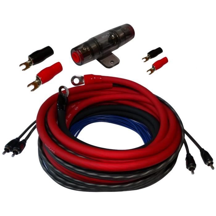 Aerzetix: Kit câbles câblage pour montage amplificateur ampli auto  alimentation 10mm2 son RCA fusible C12092 - Cdiscount Auto