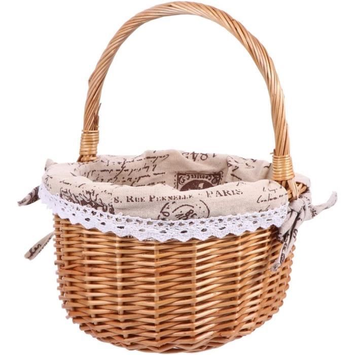 Panier Pique-nique En Osier Tressé Main – Avec Couvercle Et Bandoulière – Style Rétro – Léger Et Spacieux - 8