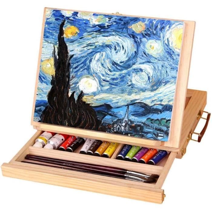 Chevalet De Table En Bois Réglable Pour Artistes - Hauteur Et Angle Ajustables - Idéal Pour Peinture, Dessin Ou Bureau - 10
