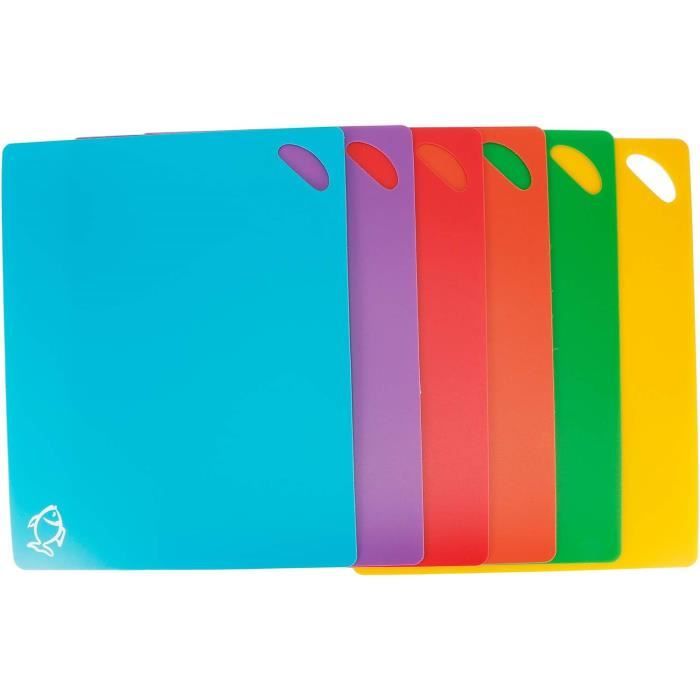 Lot De 6 Planches à Découper Plastique Exitoso - Antidérapantes Avec Rainure à Jus, Passe Lave-Vaisselle