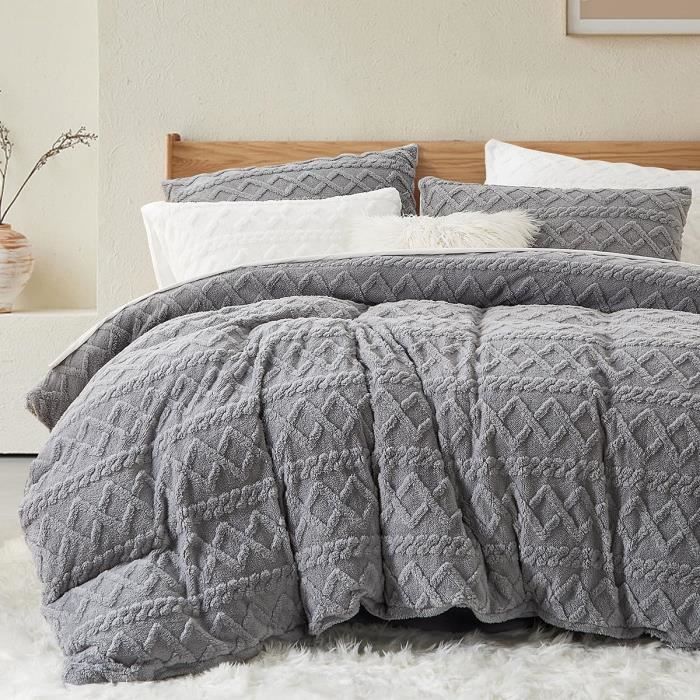 Housse De Couette En Polaire Fausse Fourrure - Double 200x200 Cm, Gris, Ultra Douce Et Chaude