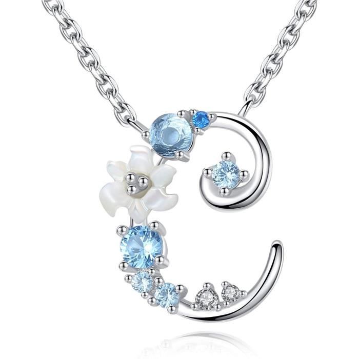 Collier Pendentif Lettre C - VIKI LYNN - Argent Fin 925 - Zircon Cubique - Fleur de Plumeria en