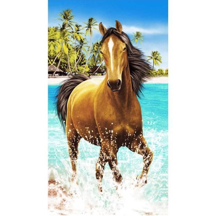 Serviette De Plage Microfibre 3D Cheval 70x150 Cm - Absorbante, Légère, Sèche Rapide, Anti-sable