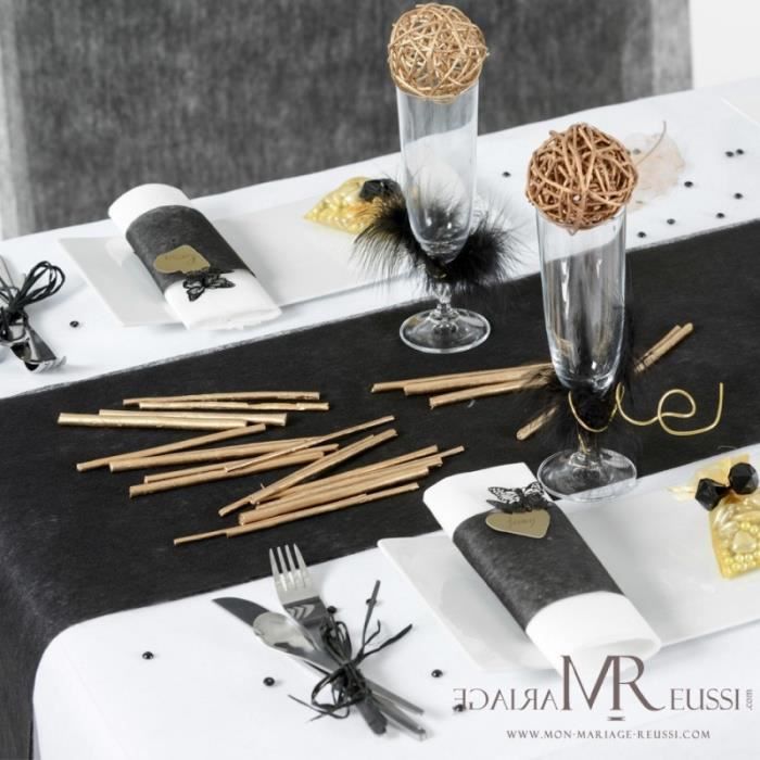 Chemin De Table Intisse Noir 29cm X 10m Decoration Mariage Fete