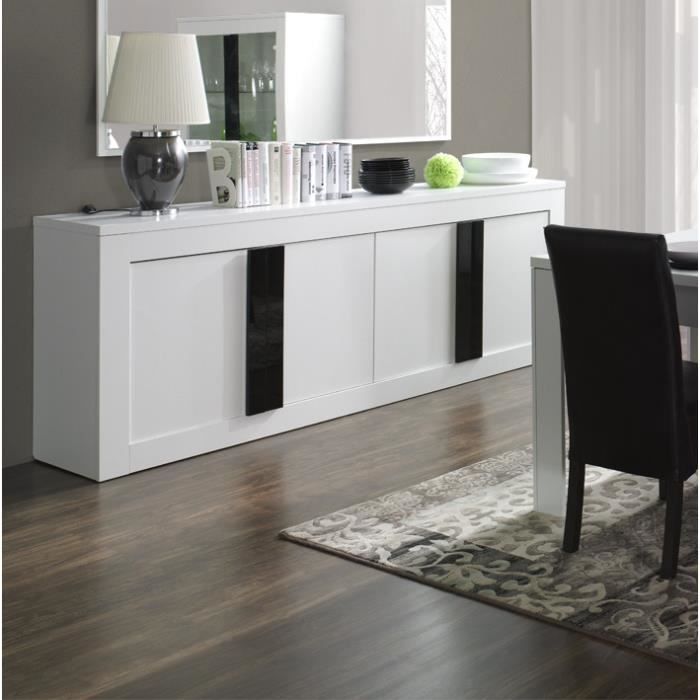 Buffet, bahut, enfilade 4 portes ALPENS. Couleur blanc effet bois