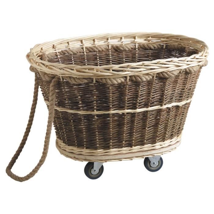 Chariot à bûches à roulettes en osier brut - Cdiscount Maison