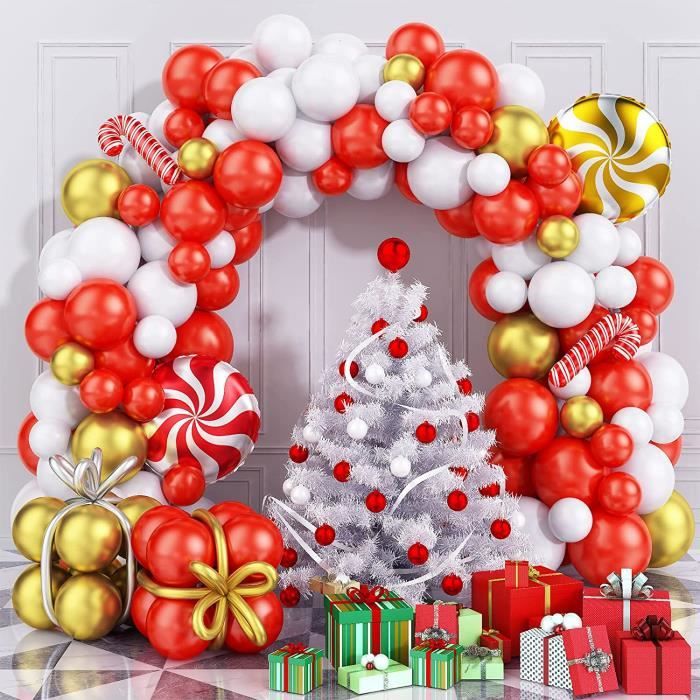 Kit d'arche de guirxiété de ballons de Noël, rouge, blanc, vert, ballon en  aluminium de canne de bonbon, fournitures de décoration de fête, Noël