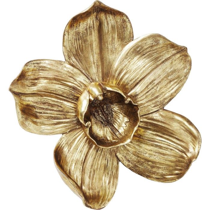 VINTAGE // Broche avec véritable orchidée émaillée et bordure dorée, dans sa boîte d'origine, de