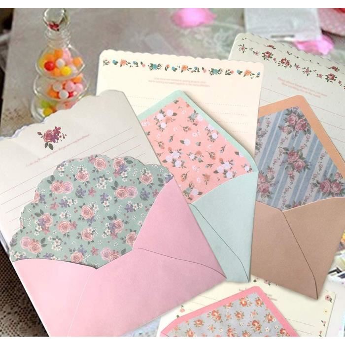 Lot De 12 Papiers à Lettre + 6 Enveloppes, 18 Pièces De
