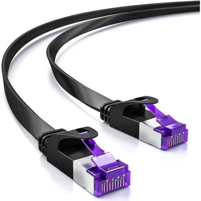 Câble Plat avec CAT7 Câble Brut Câble Réseau Câble Ethernet Slim U/FTP Gigabit LAN Cuivre Blanc deleyCON 2m Câble Patch RJ45 