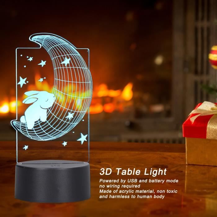 Lampe Veilleuse LED 3D Lune - Tactile, Rechargeable USB, Changeante, Blanc