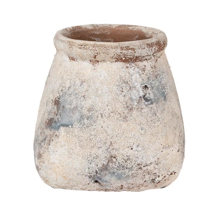 Pot De Fleurs Rond En Céramique Clayre & Eef - Blanc Rose, Diamètre 12 Cm, Hauteur 11 Cm, Intérieur