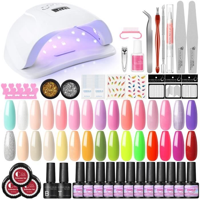 45 Couleurs Kit Vernis Semi Permanent Gel 120W Lampe UV, Vernis Gel UV