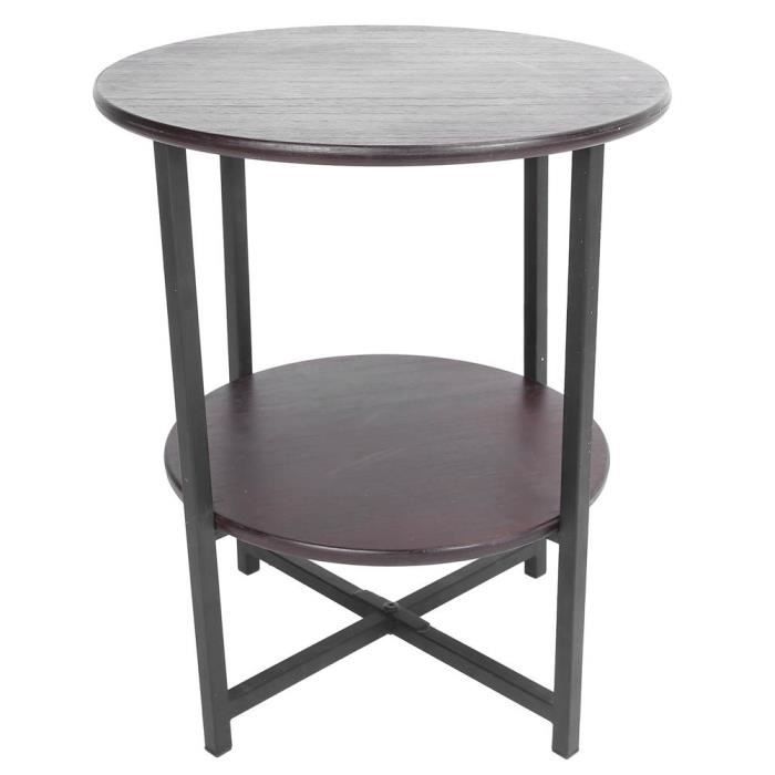 Table d'Appoint Ronde, Bout de Canapé 2 Niveaux en Bois, Cadre en Métal