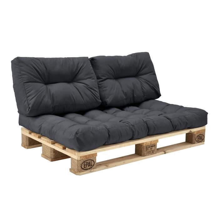 1x Coussin de siège pour canapé d'euro palette gris foncé coussins de palettes In-Outdoor rembourrage meuble