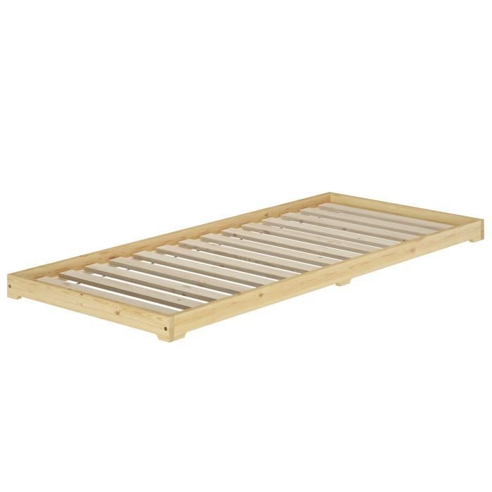 petit lit en pin très bas, base idéale pour combiner avec futon, surface 80x180 cm v-60.47k-08-180 [sommier à lattes incl.]
