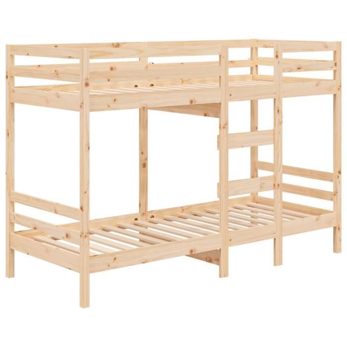 Lit superposé - ESTINK - 90x190 cm - Bois de pin massif - Marron - Enfant - A lattes