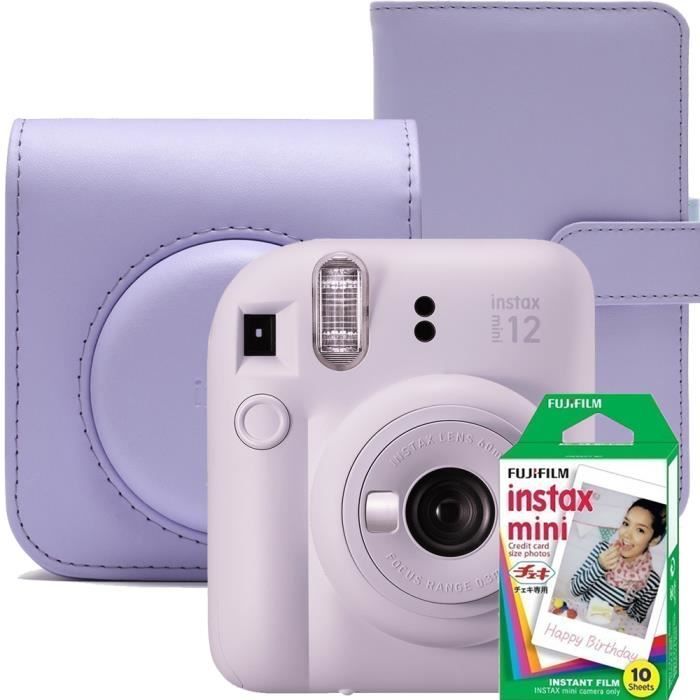 Fujifilm Instax mini 12, Ensemble d'appareils photo instantanés, violet lilas avec étui, album photo et film 1x10