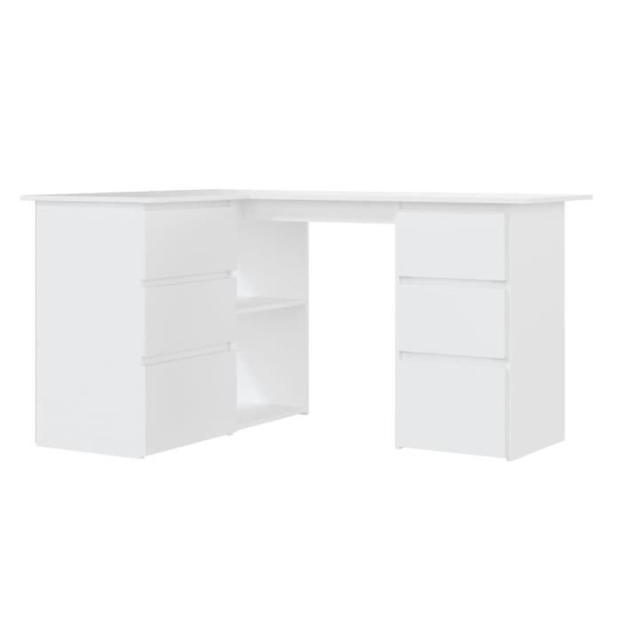 Bureau dangle - GAROSA - Blanc - 145x100x76 cm - 4 tiroirs - Bois dingénierie